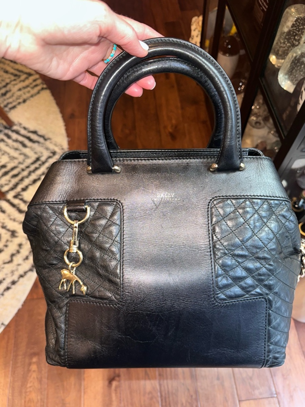 Bally Switzerland | Quilted Leather Top-Handle Bag with Gold Charm | Vintage